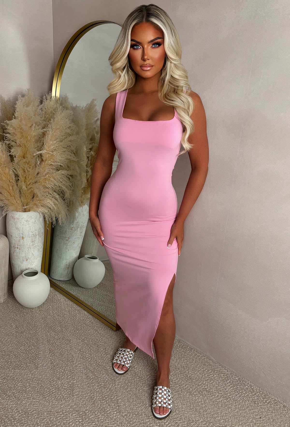 Be Mine Pink Square Neck Bodycon Dress